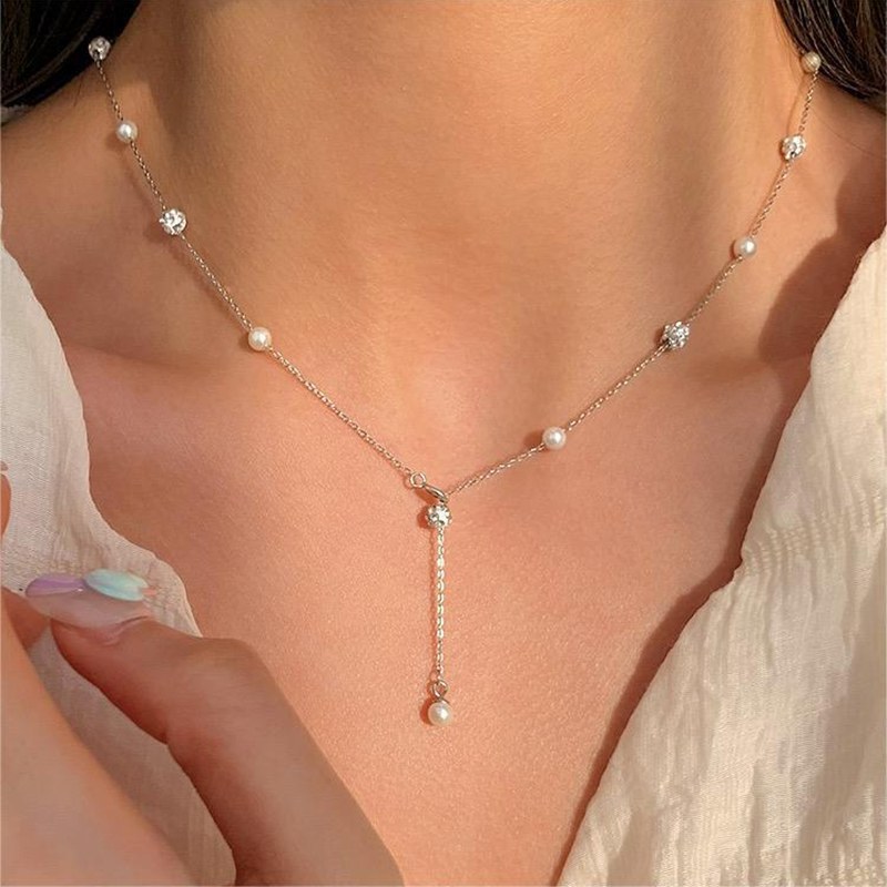 Travel Accessories As Gifts - Kalung rantai zirkon mutiara imitasi, manis